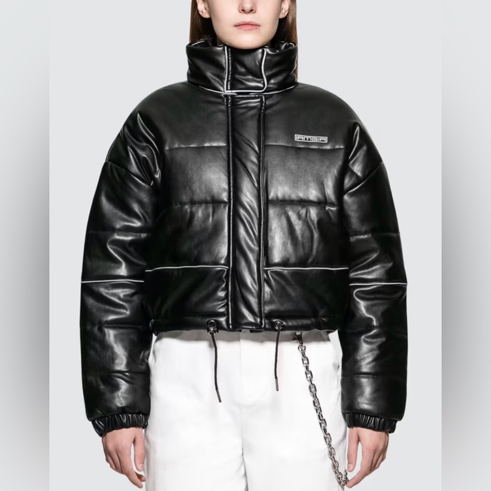 I.AM.GIA BLACK CROPPED PUFFER JACKET - HERSILLA VEGAN LEATHER JACKET